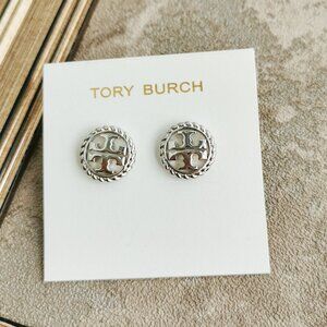 Tory Burch Rope Logo Silver Stud Earrings Jewelry